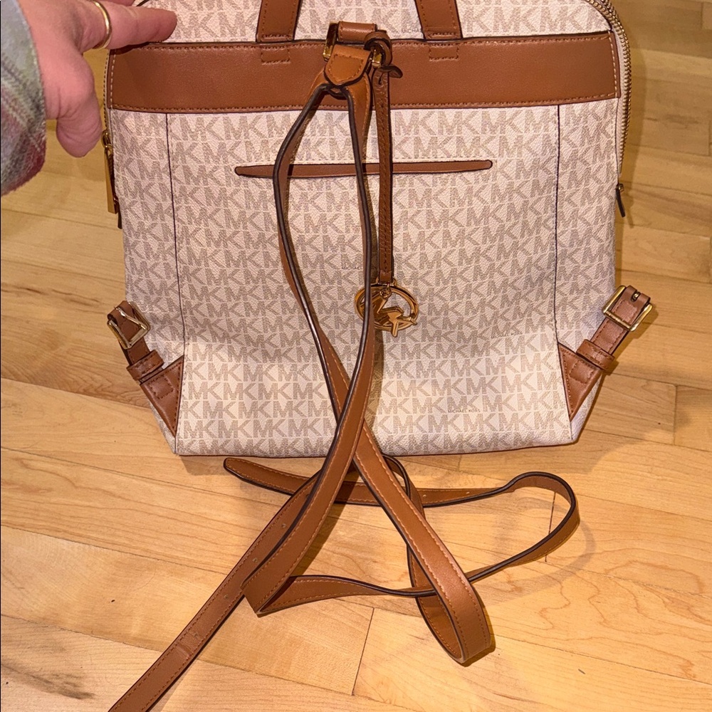 Michael Kors Rhea Medium Logo Backpack - Vanilla & Acorn|Like New - Picture 11 of 13